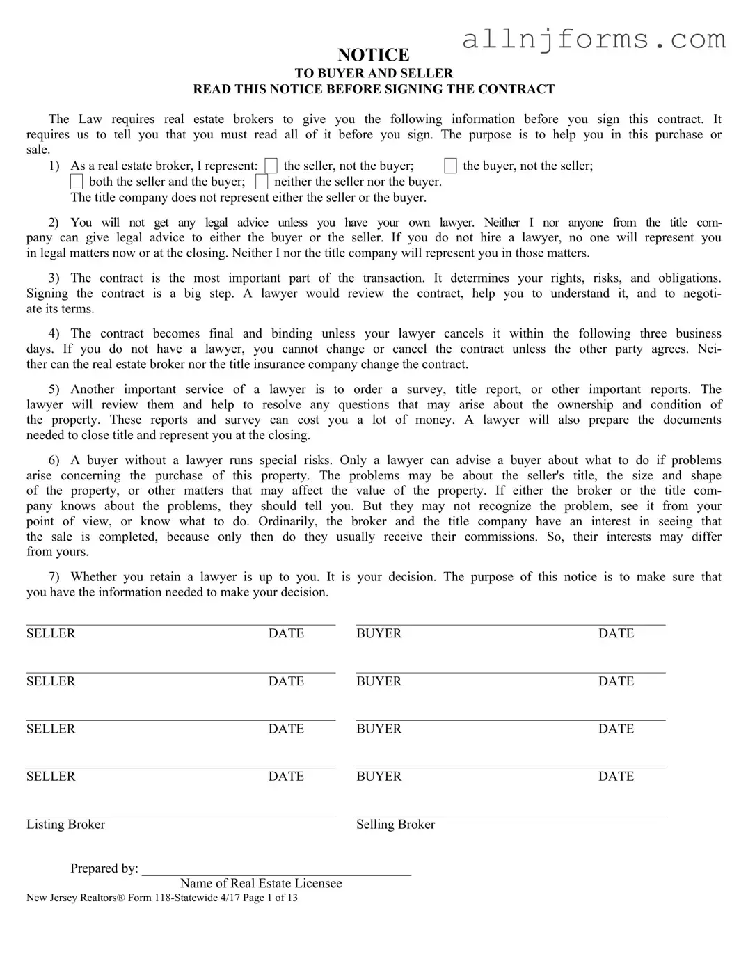 Fill in a Valid New Jersey 118 Template