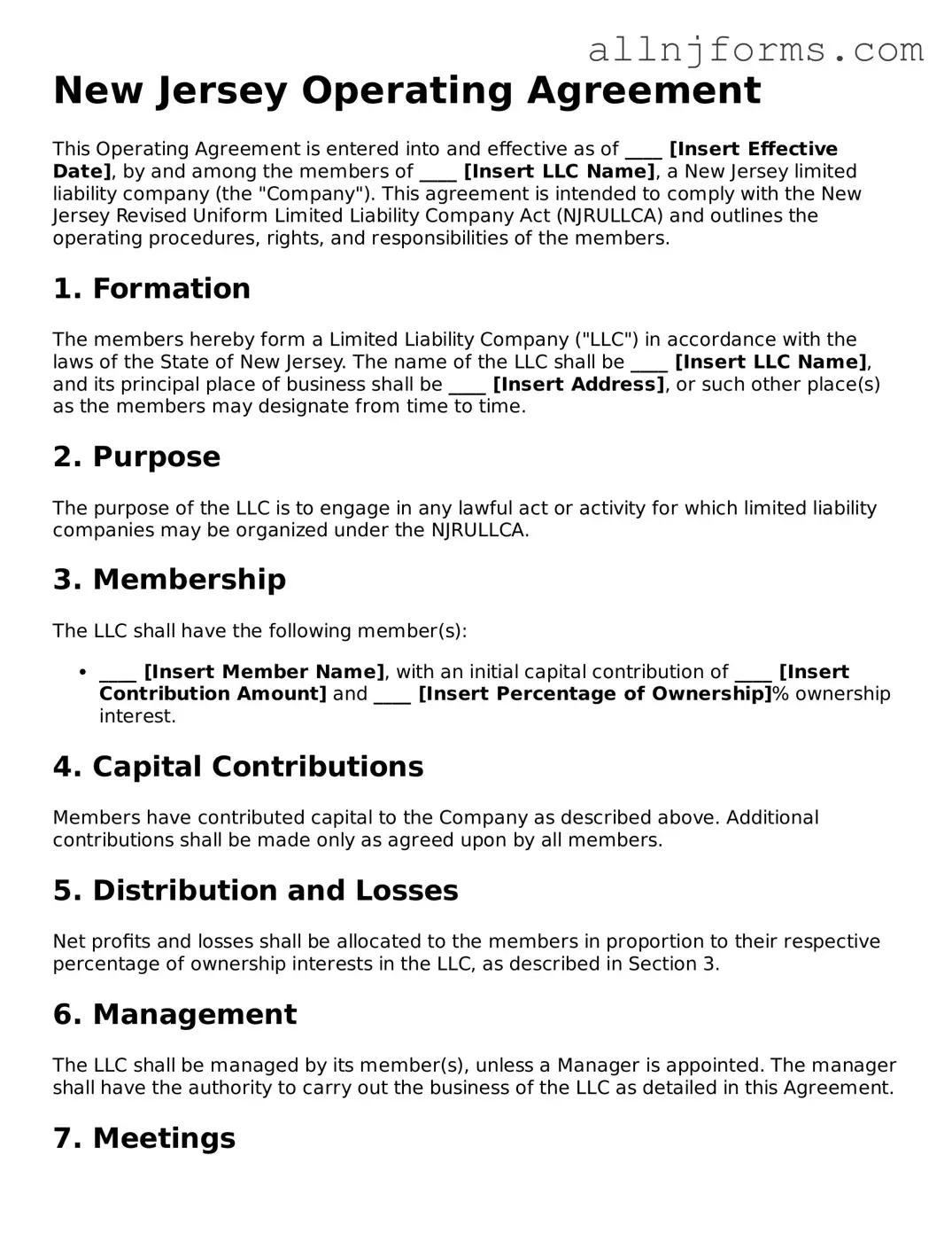 Legal  Operating Agreement Template for New Jersey