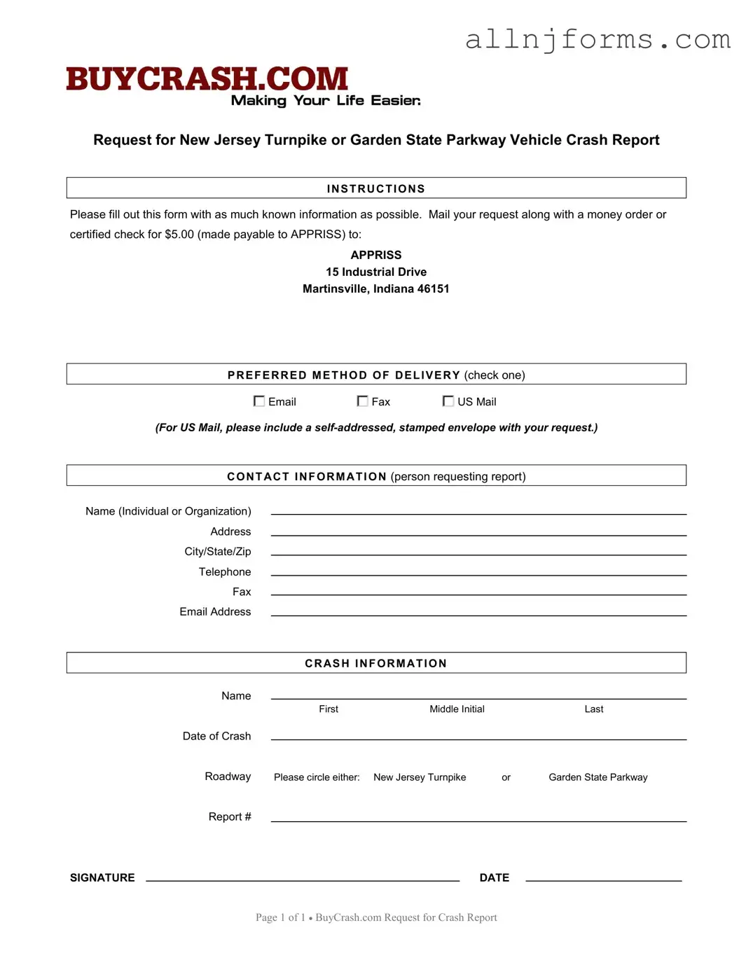 Fill in a Valid New Jersey Request Report Template