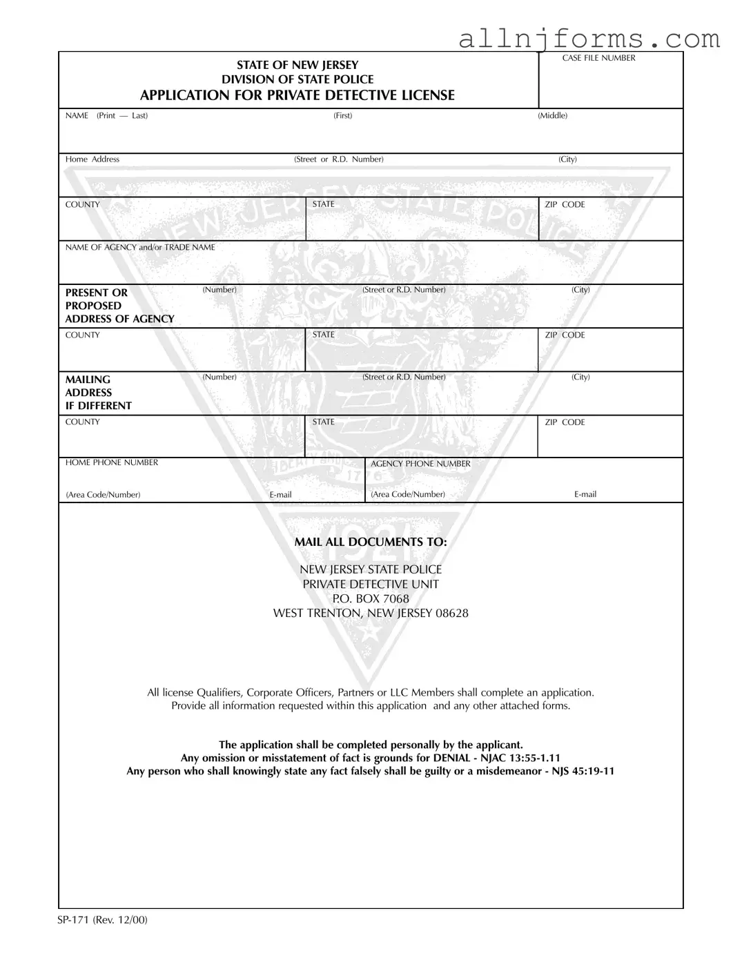Fill in a Valid New Jersey Sp 171 Template