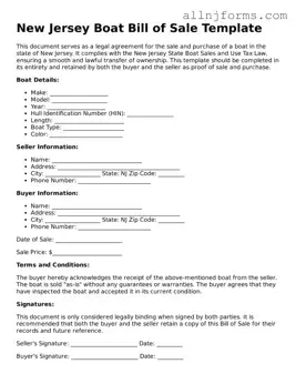 Legal  Boat Bill of Sale Template for New Jersey