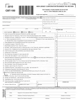 Fill in a Valid New Jersey Cbt 100 Template