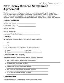 Legal  Divorce Settlement Agreement Template for New Jersey