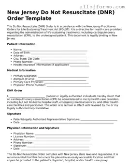 Legal  Do Not Resuscitate Order Template for New Jersey