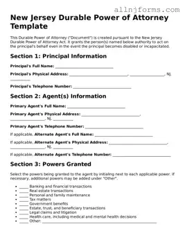 Legal  Durable Power of Attorney Template for New Jersey