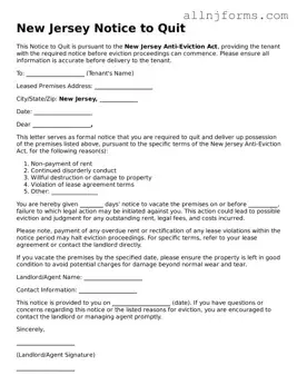 Legal  Notice to Quit Template for New Jersey