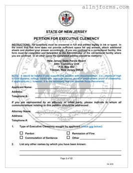 Fill in a Valid New Jersey Executive Clemency Template