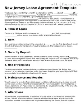 Legal  Lease Agreement Template for New Jersey