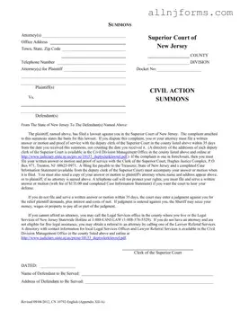 Fill in a Valid New Jersey Summons Template
