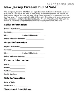 Legal  Firearm Bill of Sale Template for New Jersey